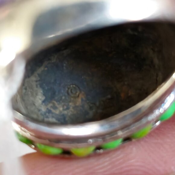 Barse Sterling Silver 925 Bezel Set Blue & Green Turquoise Coral Ring Size 7 - Picture 7 of 8